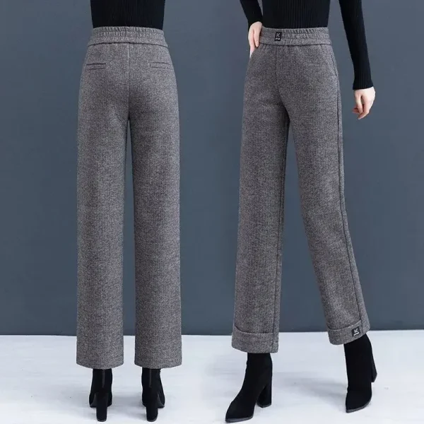 Pantaloni a gamba larga a vita alta da donna autunno inverno nuovi pantaloni di lana drappeggiati dimagranti larghi pantaloni lunghi moda femminile 4