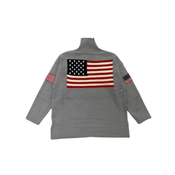 Maglione lavorato a maglia con stampa bandiera senso design europeo e americano autunno e inverno maglione pullover girocollo allentato casual 5