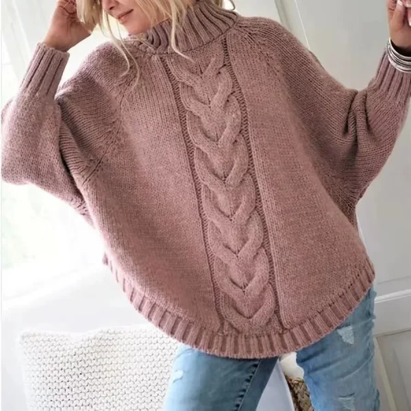 Maglione cavo di ispirazione vintage da donna, vestibilità ampia, collo alto, pullover autunno inverno, stile casual, per tutti i giorni, autunno inverno 3