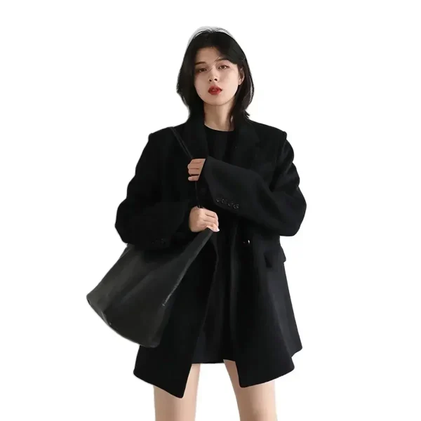 CHIC VEN Cappotto da donna in misto lana Solido Blazer di lana medio lungo Camicetta calda e spessa Cappotto da donna Office Lady Top Autunno Inverno 5