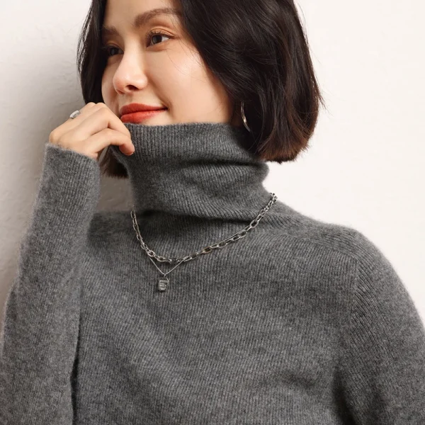 Maglione in cashmere 100% maglione pullover lavorato a maglia da donna collo alto tinta unita slim fit maglione da donna basic in morbido cashmere 2
