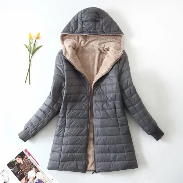 Nuova edizione coreana di media lunghezza con cappuccio giacche da donna autunno inverno cappotti di cotone da ufficio di media lunghezza caldo pile di agnello Parka jack 3