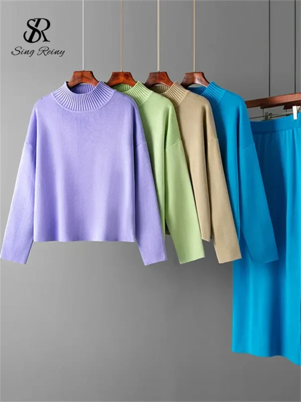 SINGREINY Moda Autunno Maglione Due Pezzi Abiti da Donna Allentato Caldo Pullover + Gonna Lunga Divisa 2024 Inverno Casual Set Lavorato a Maglia 1