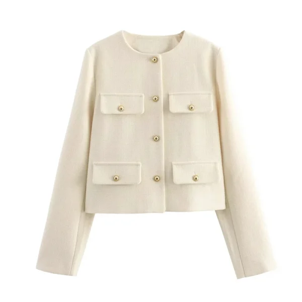 MUJER Giacca corta in tweed Giacca vintage da donna a maniche lunghe Giacca da donna con bottoni alla moda Giacche eleganti da donna Novità in cappotti corti 5