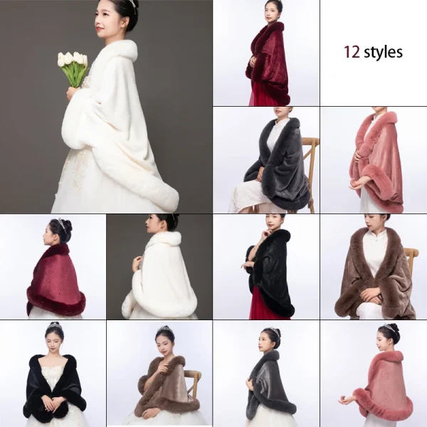 Sciarpe scialle di pelliccia sintetica di lusso da donna Sciarpa di peluche da donna Stola Cover Up per la festa nuziale Cappotto Mantello Coprispalle in pelliccia da sposa Mantello avvolgente 6