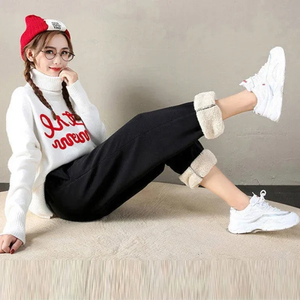 Pantaloni stile harem da donna invernali con coulisse in pile lungo addensato Y2K pantaloni sportivi pantaloni sportivi pantaloni caldi di colore solido casual 2