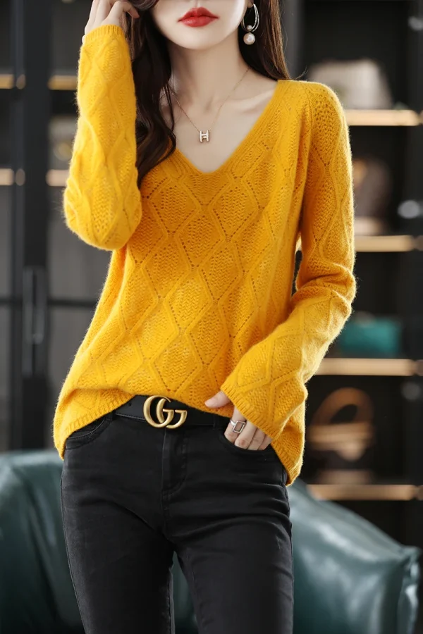 Maglione da donna in lana merino 100% moda basic con scollo a V pullover in cashmere abbigliamento donna semplice comfort morbido caldo top casual solido 2