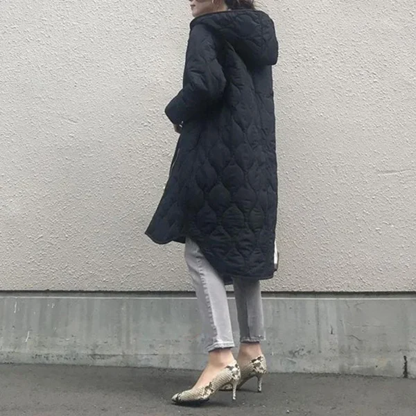 In magazzino Stile giapponese 2024 Inverno New Street Donna Manica lunga Con cappuccio Cerniera Cappotto caldo di media lunghezza Inverno Donna 3