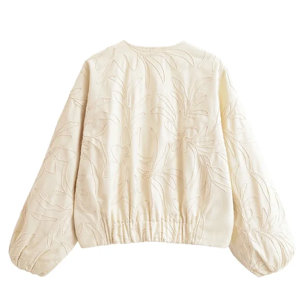 YENKYE 2025 Giacca da donna ricamata a maniche lunghe con scollo a O Cerniera frontale Crop allentato Bomber Capispalla Lady Pendolarismo Abiti casual 3