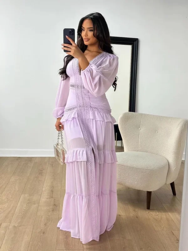 Abito lungo vintage vuoto Abiti da donna con scollo a V di lusso Abiti da sera chic per invitati a un matrimonio Damigella d'onore Boho Party Estate Verde Blu Nuovo 3
