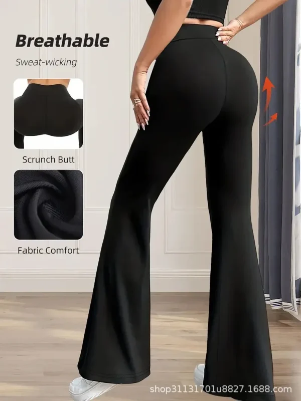 Pantaloni da donna in pelle di squalo a ferro di cavallo drappeggiati a vita alta, dimagranti, pantaloni da yoga micro svasati, lunghezza estesa 2
