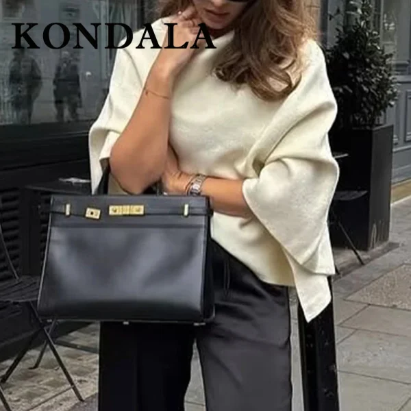 KONDALA Chic Primavera Streetwear Maglione da donna irregolare Moda 2025 Asimmetrico lavorato a maglia Elegante pieghettato Solid Beige Sweatwear 2