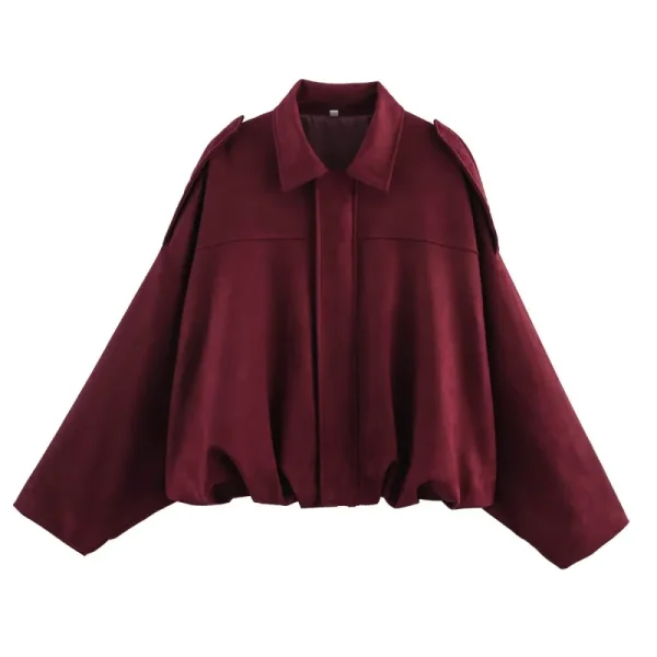 ETJ 2025 Primavera nuovo effetto texture in pelle scamosciata da donna Versione ampia della giacca bomber con spalle con risvolto alla moda 6