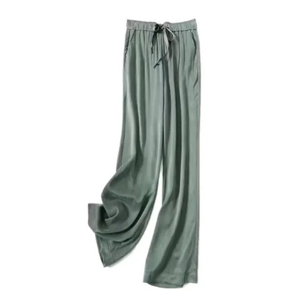 Pantaloni a gamba larga stretta in seta verde ghiaccio menta Donna Estate sottile Nuovo taglio dritto allentato Pantaloni anti-zanzara drappeggiati a vita alta 5