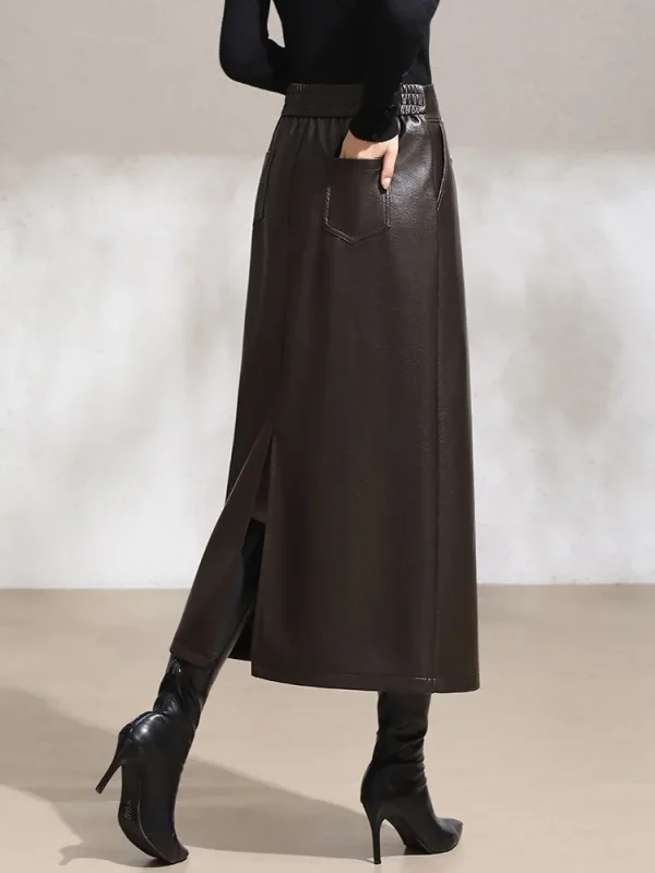 ZUZK Chic nuove gonne aderenti in pelle PU gonna dritta donna autunno inverno elastico a vita alta semplice versatile gonna lunga in PU 2
