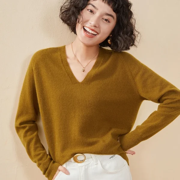 Autunno E Inverno delle Nuove Donne Maglione di Cachemire 100% Puro Cashmere Con Scollo A V Lavorato A Maglia Pullover A Maniche Lunghe di Vendita Caldo delle Donne Top 3