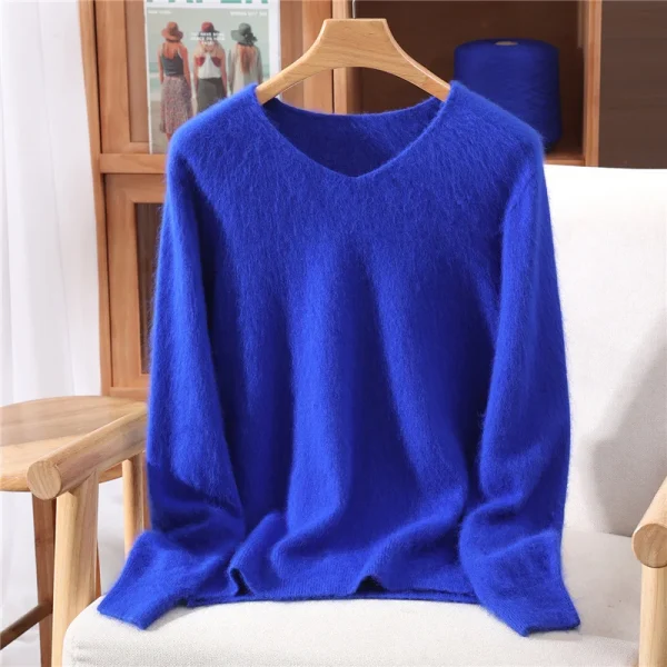 Autunno Inverno Visone Cashmere Donna Maglione Con Scollo A V Pullover Moda Basic Morbido Abbigliamento Caldo 100% Visone Cashmere Maglieria Magliette E Camicette 5