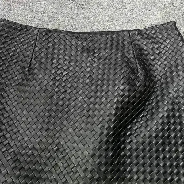 Gonna in pelle lavorata a maglia per le donne Primavera Nuova pelle di pecora genuina di fascia alta Semplice versatile A-line corta Jupe Mujer Tessuto a mano Saias 6
