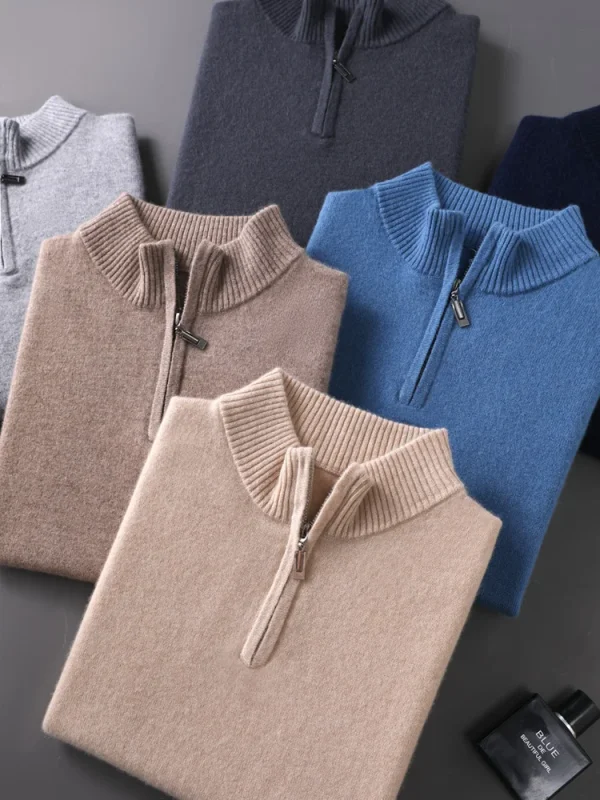 CHICUU Maglione da uomo in cashmere 100% con cerniera Pullover Collo a lupetto Manica lunga Maglieria basic in cashmere Autunno Inverno Abbigliamento Top 5