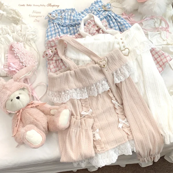 Lolita Maglione con spalle scoperte Donna 2025 Kawaii Patchwork di pizzo Y2k Estetico giapponese Bottoming Crop Top Pullover Maglieria 6