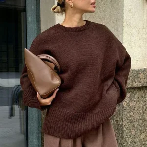 Maglione oversize da donna invernale Borgogna O-Collo Pullover vintage da donna Maglione basic grigio femminile caldo maglioni lavorati a maglia per le donne 1