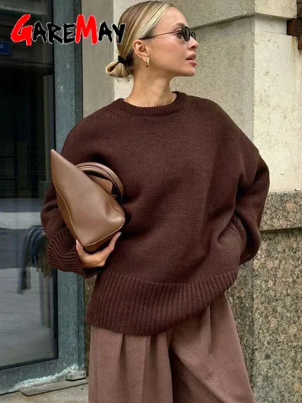 Maglione oversize da donna invernale Borgogna O-Collo Pullover vintage da donna Maglione basic grigio femminile caldo maglioni lavorati a maglia per le donne 1