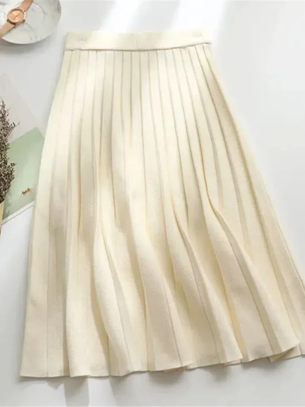 Gonna longuette lavorata a maglia da donna elegante gonna lunga a pieghe a vita alta nera coreana 2024 primavera autunno inverno Faldas Femme Jupes 2