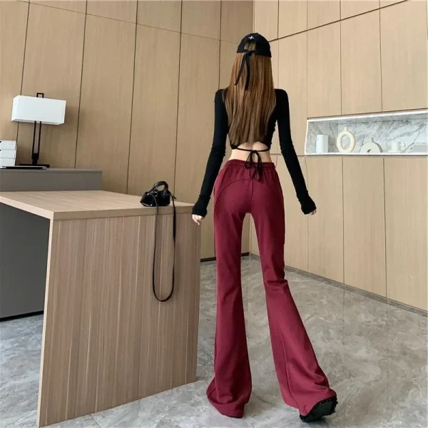 Vino rosso coulisse sport casual micro pantaloni svasati donna vita alta dimagrante nuova vendita calda della stagione primavera autunno trendy L 4