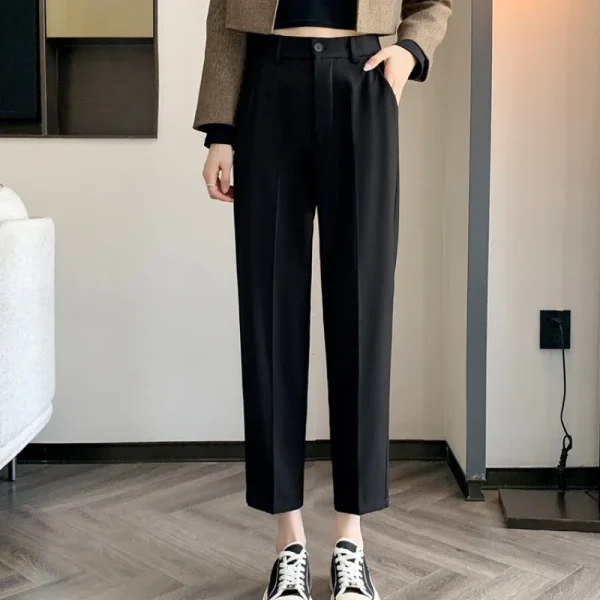 Pantaloni da abito a vita alta da donna 2024 Primavera Estate Bottone solido Casual Allentato alla caviglia Pantaloni da lavoro kaki da donna 4