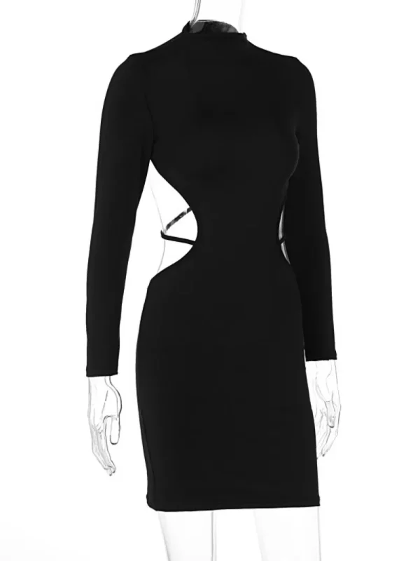 Elegante fasciatura senza schienale pacchetto abito da sera alla moda donna 2025 sexy solido nero manica lunga aderente mini night club party outfit 5
