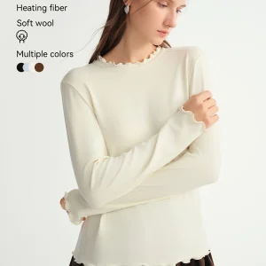 DUSHU T-shirt in lana autoriscaldante Collo semi-alto Maglia morbida Bralette palangari da donna Autunno Inverno Pullover curvy in tinta unita 1