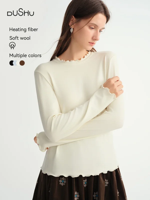 DUSHU T-shirt in lana autoriscaldante Collo semi-alto Maglia morbida Bralette palangari da donna Autunno Inverno Pullover curvy in tinta unita 1