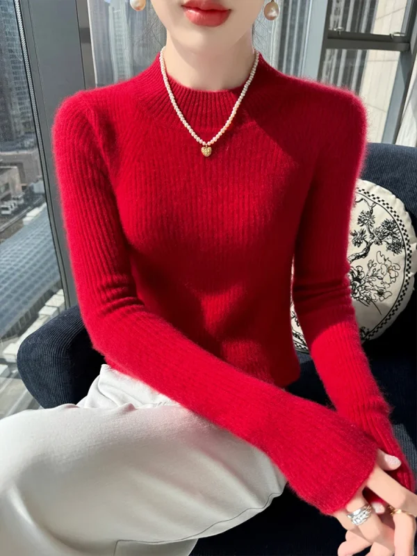 Maglione basic autunno inverno Pullover da donna Maglione 100% lana merino Slim-Fit Collo semi alto Pendolarismo Maglia all'interno Unisciti ai vestiti 4