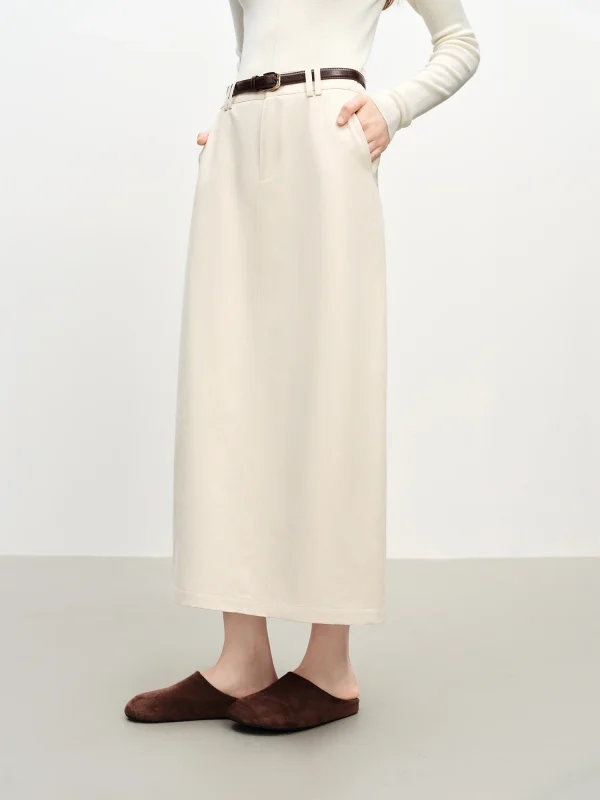 Gonna dritta in cotone extra lungo FSLE per le donne pendolari 2025 Nuovo stile autunno e inverno con cintura 2