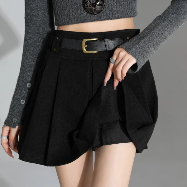 Gonna di lana caffè stile preppy per le donne Autunno Inverno 2025 Minigonna chic a vita alta femminile coreana spessa capispalla Faldas 4
