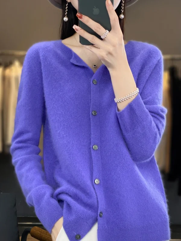 Nuova Moda Primavera 100% Lana Merino Delle Donne O-Collo Cardigan Maglione di Cachemire 2024 Abbigliamento Femminile Grace Maglieria Coreano Magliette E Camicette 4