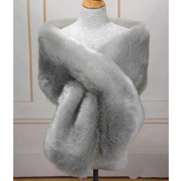 Lussuoso inverno da donna in pelliccia sintetica con collo a scialle, stola, coprispalle, caldo mantello da sposa, mantello da sera, festa di nozze, coprispalle in peluche 4