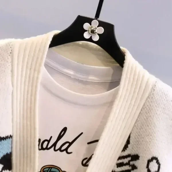 Cardigan lavorato a maglia Disney Maglioni giapponesi dei cartoni animati di Donald per donna Cappotto femminile Autunno e inverno Allentato selvaggio Addensare Top Kawaii 4