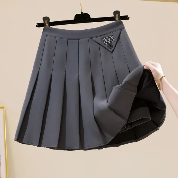 Moda coreana autunno nuove donne solido cerniera pieghettata semplicità stile Preppy Chic vita alta corta sottile gonna a pieghe a trapezio 1