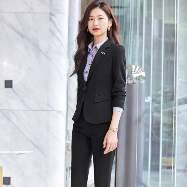 NAVIU 2023 nuovo autunno inverno abiti grigi donna professionale Business formale Blazer temperamento di fascia alta e pantaloni set abbigliamento da lavoro 5