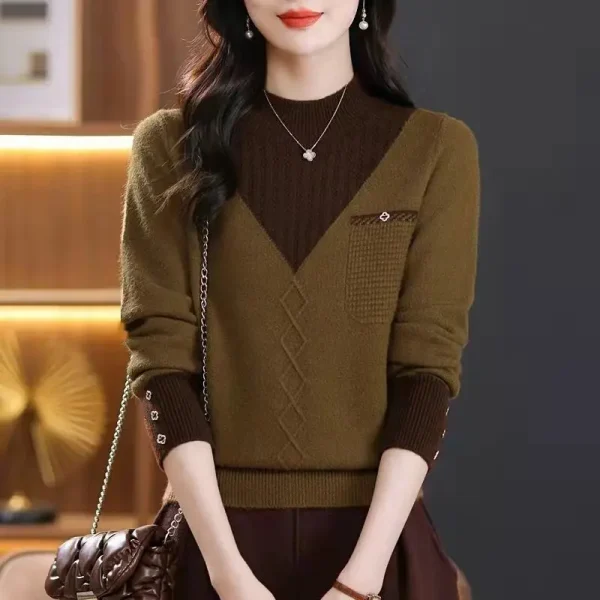 Abbigliamento da donna Maglioni casual con collo a lupetto Moda autunno/inverno Pullover in maglia a maniche lunghe Lady Temperamento All-match Top larghi 4