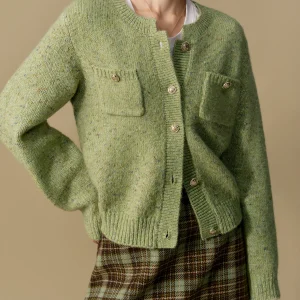 DUSHU Women's Round Neck Knitted Cardigan 2024 Winter New Product Commuting Fashion Sweater Jacket for Women 24DS84155 1