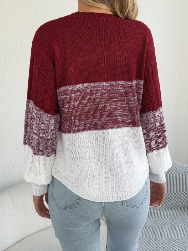 Maglione da donna casual a righe a blocchi di colore girocollo lanterna manica lunga twist top in maglia per abiti da donna autunno inverno 2025 2
