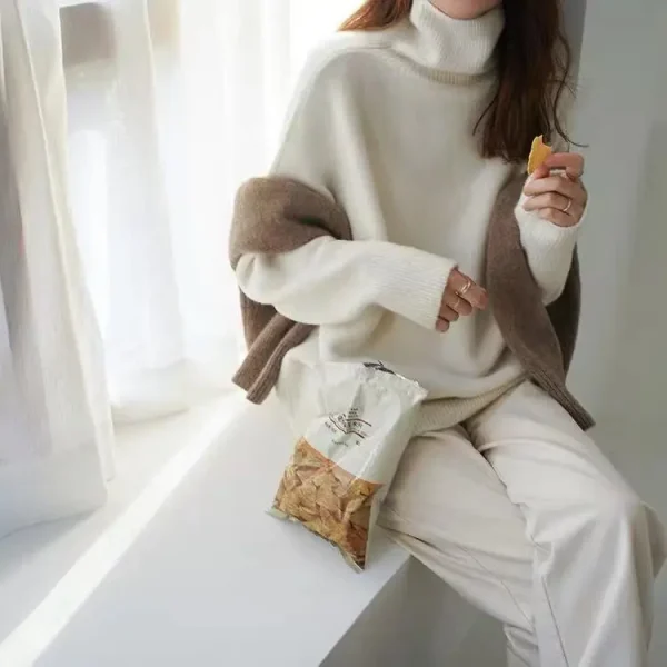 2023 Nuovo maglione di cashmere a collo alto da donna maglione di cashmere ispessito base in maglia pigra con copertura allentata 6
