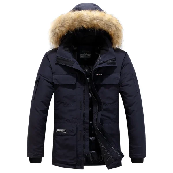 Parka con cappuccio in pelliccia invernale in pile uomo piumino d'anatra giacca da neve cappotti antivento addensati-30 gradi tenere al caldo capispalla all'aperto 4
