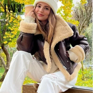 2025 Nuovo Autunno Inverno Donna Pelliccia di Agnello Sintetica Giacca Corta Vintage Femminile Moto Biker Cerniera Spessore Cappotto Caldo In Pile Outwear 1