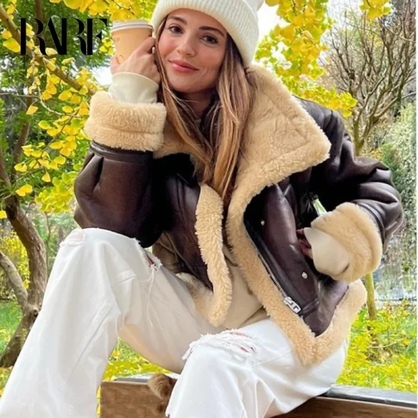 2025 Nuovo Autunno Inverno Donna Pelliccia di Agnello Sintetica Giacca Corta Vintage Femminile Moto Biker Cerniera Spessore Cappotto Caldo In Pile Outwear 1