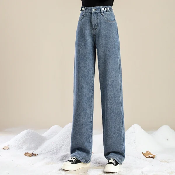 Donna Vita alta Streetwear Jeans addensati Pantaloni larghi moda femminile Lady Nero Grigio Azzurro Blu Punk Pantaloni in denim termico 2