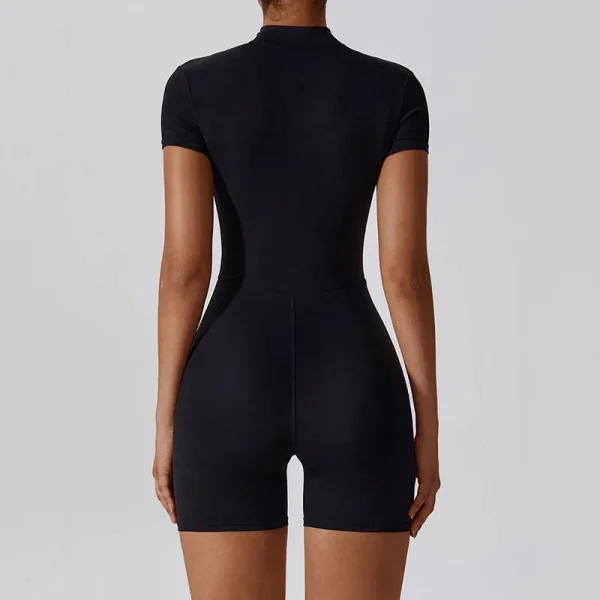 Tuta da yoga a maniche corte con cerniera da donna - Tutina fitness attillata traspirante ad asciugatura rapida per abbigliamento sportivo da corsa in palestra 3