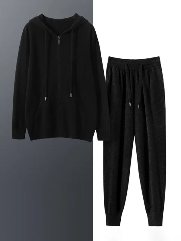 Felpa con cappuccio da uomo in puro cashmere al 100% in due pezzi, tuta sportiva per il tempo libero, moda business di fascia alta per l'autunno e l'inverno 3